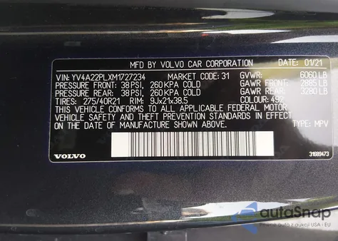 2021 Volvo Xc90 T6 Inscription 7 Passenger из США, поврежденный, VIN YV4A22PLXM1727234